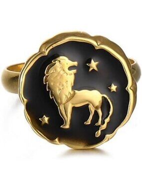 Leo Astrology Constellation Open Ring Horoscope Zodiac Sign 18K Gold Plated